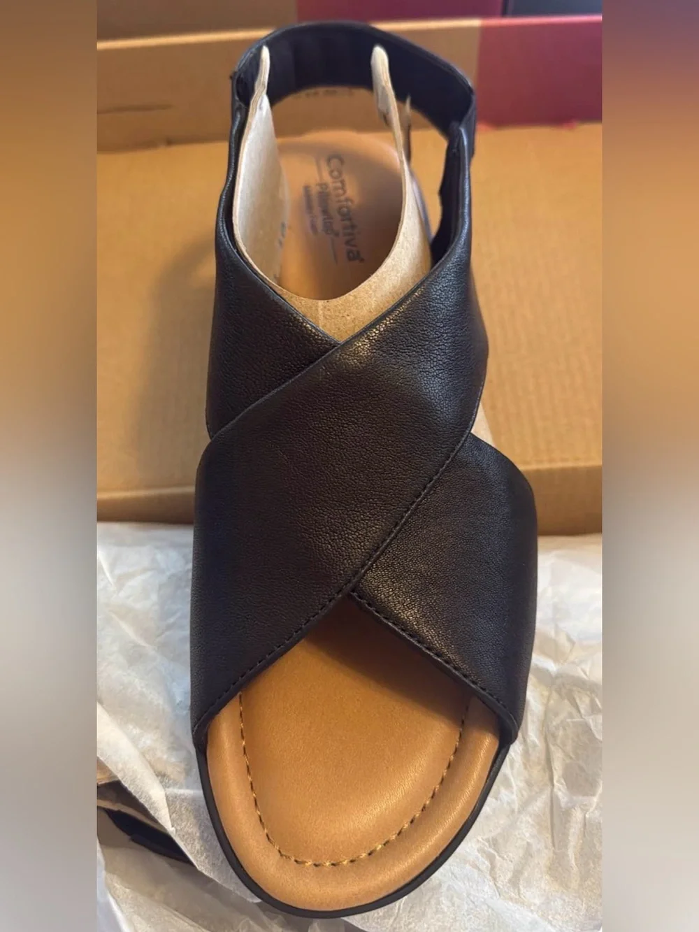 Comfortiva Black Crossover Slingback Sandal